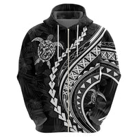 Polynesian Pride Hoodie Turtle Hibiscus Luxury Style - Black - Wonder Print Shop