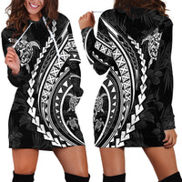 Polynesian Pride Hoodie Dress Turtle Hibiscus Luxury Style - Black - Wonder Print Shop