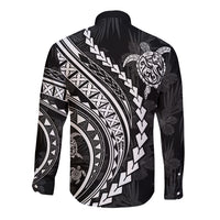 Polynesian Pride Long Sleeve Button Shirt Turtle Hibiscus Luxury Style - Black - Wonder Print Shop