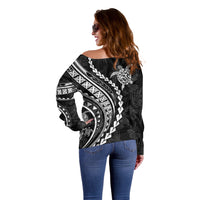 Polynesian Pride Off Shoulder Sweater Turtle Hibiscus Luxury Style - Black - Wonder Print Shop