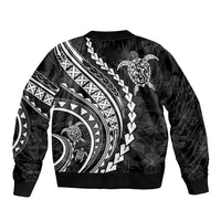 Polynesian Pride Sleeve Zip Bomber Jacket Turtle Hibiscus Luxury Style - Black - Wonder Print Shop