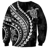 Polynesian Pride Sweatshirt Turtle Hibiscus Luxury Style - Black - Wonder Print Shop