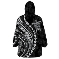 Polynesian Pride Wearable Blanket Hoodie Turtle Hibiscus Luxury Style - Black - Wonder Print Shop