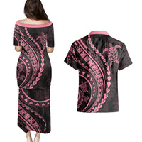 Polynesian Pride Couples Matching Puletasi Dress and Hawaiian Shirt Turtle Hibiscus Luxury Style - Carnation Pink LT7 - Wonder Print Shop
