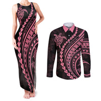 Polynesian Pride Couples Matching Tank Maxi Dress and Long Sleeve Button Shirts Turtle Hibiscus Luxury Style - Carnation Pink LT7 - Wonder Print Shop