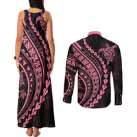 Polynesian Pride Couples Matching Tank Maxi Dress and Long Sleeve Button Shirts Turtle Hibiscus Luxury Style - Carnation Pink LT7 - Wonder Print Shop