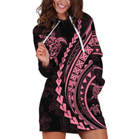 Polynesian Pride Hoodie Dress Turtle Hibiscus Luxury Style - Carnation Pink - Wonder Print Shop