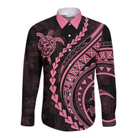 Polynesian Pride Long Sleeve Button Shirt Turtle Hibiscus Luxury Style - Carnation Pink - Wonder Print Shop