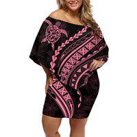 Polynesian Pride Off Shoulder Short Dress Turtle Hibiscus Luxury Style - Carnation Pink - Wonder Print Shop