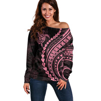 Polynesian Pride Off Shoulder Sweater Turtle Hibiscus Luxury Style - Carnation Pink - Wonder Print Shop