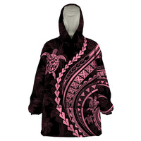 Polynesian Pride Wearable Blanket Hoodie Turtle Hibiscus Luxury Style - Carnation Pink - Wonder Print Shop