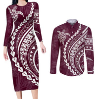 Polynesian Pride Couples Matching Long Sleeve Bodycon Dress and Long Sleeve Button Shirts Turtle Hibiscus Luxury Style - Champagne LT7 - Wonder Print Shop