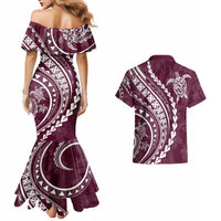 Polynesian Pride Couples Matching Mermaid Dress and Hawaiian Shirt Turtle Hibiscus Luxury Style - Champagne LT7 - Wonder Print Shop