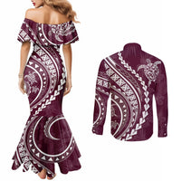 polynesian-pride-couples-matching-mermaid-dress-and-long-sleeve-button-shirts-turtle-hibiscus-luxury-style-champagne