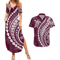 Polynesian Pride Couples Matching Summer Maxi Dress and Hawaiian Shirt Turtle Hibiscus Luxury Style - Champagne LT7 - Wonder Print Shop