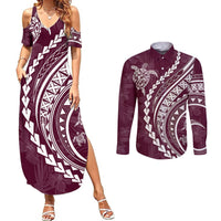 Polynesian Pride Couples Matching Summer Maxi Dress and Long Sleeve Button Shirts Turtle Hibiscus Luxury Style - Champagne LT7 - Wonder Print Shop