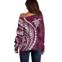 Polynesian Pride Off Shoulder Sweater Turtle Hibiscus Luxury Style - Champagne - Wonder Print Shop