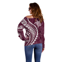 Polynesian Pride Off Shoulder Sweater Turtle Hibiscus Luxury Style - Champagne - Wonder Print Shop