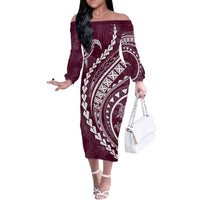 Polynesian Pride Off The Shoulder Long Sleeve Dress Turtle Hibiscus Luxury Style - Champagne - Wonder Print Shop