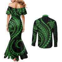 polynesian-pride-couples-matching-mermaid-dress-and-long-sleeve-button-shirts-turtle-hibiscus-luxury-style-green