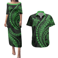 Polynesian Pride Couples Matching Puletasi Dress and Hawaiian Shirt Turtle Hibiscus Luxury Style - Green LT7 - Wonder Print Shop