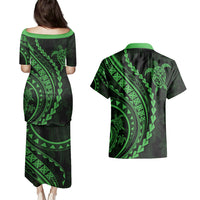 Polynesian Pride Couples Matching Puletasi Dress and Hawaiian Shirt Turtle Hibiscus Luxury Style - Green LT7 - Wonder Print Shop