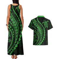 Polynesian Pride Couples Matching Tank Maxi Dress and Hawaiian Shirt Turtle Hibiscus Luxury Style - Green LT7 - Wonder Print Shop