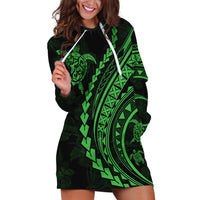Polynesian Pride Hoodie Dress Turtle Hibiscus Luxury Style - Green - Wonder Print Shop