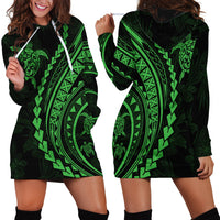 Polynesian Pride Hoodie Dress Turtle Hibiscus Luxury Style - Green - Wonder Print Shop