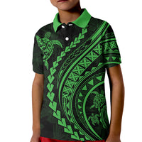 Polynesian Pride Kid Polo Shirt Turtle Hibiscus Luxury Style - Green - Wonder Print Shop