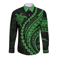 Polynesian Pride Long Sleeve Button Shirt Turtle Hibiscus Luxury Style - Green - Wonder Print Shop