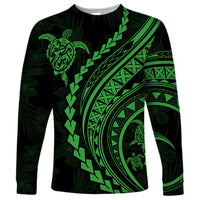 Polynesian Pride Long Sleeve Shirt Turtle Hibiscus Luxury Style - Green - Wonder Print Shop