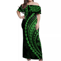 Polynesian Pride Off Shoulder Maxi Dress Turtle Hibiscus Luxury Style - Green - Wonder Print Shop