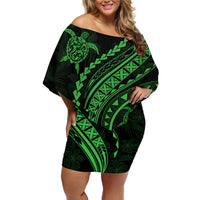Polynesian Pride Off Shoulder Short Dress Turtle Hibiscus Luxury Style - Green - Wonder Print Shop
