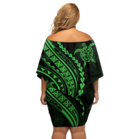 Polynesian Pride Off Shoulder Short Dress Turtle Hibiscus Luxury Style - Green - Wonder Print Shop