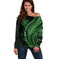 Polynesian Pride Off Shoulder Sweater Turtle Hibiscus Luxury Style - Green - Wonder Print Shop
