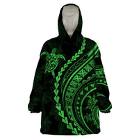 Polynesian Pride Wearable Blanket Hoodie Turtle Hibiscus Luxury Style - Green - Wonder Print Shop
