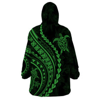 Polynesian Pride Wearable Blanket Hoodie Turtle Hibiscus Luxury Style - Green - Wonder Print Shop