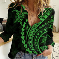 Polynesian Pride Women Casual Shirt Turtle Hibiscus Luxury Style - Green - Wonder Print Shop