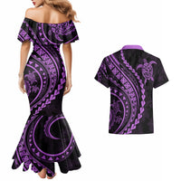 Polynesian Pride Couples Matching Mermaid Dress and Hawaiian Shirt Turtle Hibiscus Luxury Style - Lilac LT7 - Wonder Print Shop
