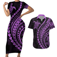 Polynesian Pride Couples Matching Short Sleeve Bodycon Dress and Hawaiian Shirt Turtle Hibiscus Luxury Style - Lilac LT7 - Wonder Print Shop