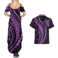 Polynesian Pride Couples Matching Summer Maxi Dress and Hawaiian Shirt Turtle Hibiscus Luxury Style - Lilac LT7 - Wonder Print Shop