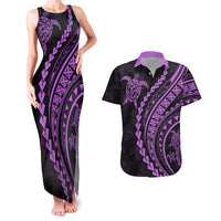 Polynesian Pride Couples Matching Tank Maxi Dress and Hawaiian Shirt Turtle Hibiscus Luxury Style - Lilac LT7 - Wonder Print Shop