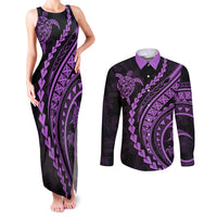 Polynesian Pride Couples Matching Tank Maxi Dress and Long Sleeve Button Shirts Turtle Hibiscus Luxury Style - Lilac LT7 - Wonder Print Shop