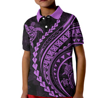 Polynesian Pride Kid Polo Shirt Turtle Hibiscus Luxury Style - Lilac - Wonder Print Shop
