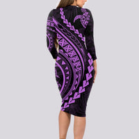 Polynesian Pride Long Sleeve Bodycon Dress Turtle Hibiscus Luxury Style - Lilac - Wonder Print Shop