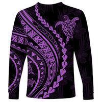 Polynesian Pride Long Sleeve Shirt Turtle Hibiscus Luxury Style - Lilac - Wonder Print Shop