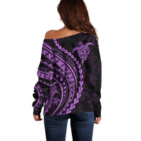 Polynesian Pride Off Shoulder Sweater Turtle Hibiscus Luxury Style - Lilac - Wonder Print Shop