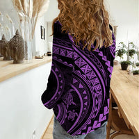 Polynesian Pride Women Casual Shirt Turtle Hibiscus Luxury Style - Lilac - Wonder Print Shop