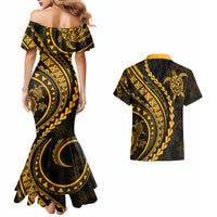 Polynesian Pride Couples Matching Mermaid Dress and Hawaiian Shirt Turtle Hibiscus Luxury Style - Merigold LT7 - Wonder Print Shop